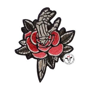 Traditional Tattoo Classic Rose Skeleton Hand Embroidered Iron On Patch Sew-On